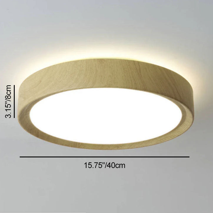 Modern Simple Wood Grain Round Iron LED Flush Mount Ceiling Light BulbSquare