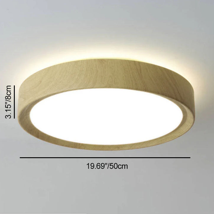 Modern Simple Wood Grain Round Iron LED Flush Mount Ceiling Light BulbSquare