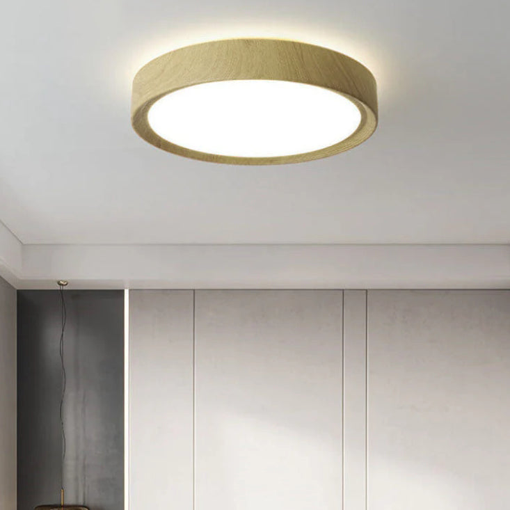 Modern Simple Wood Grain Round Iron LED Flush Mount Ceiling Light BulbSquare