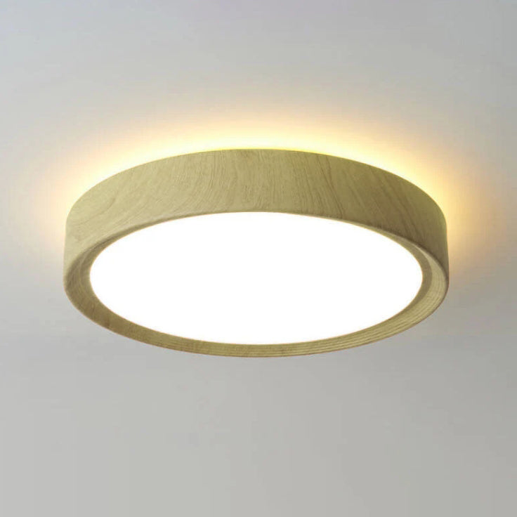 Modern Simple Wood Grain Round Iron LED Flush Mount Ceiling Light BulbSquare
