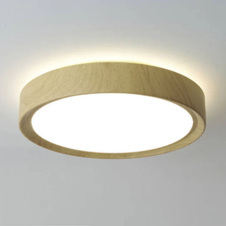 Modern Simple Wood Grain Round Iron LED Flush Mount Ceiling Light BulbSquare