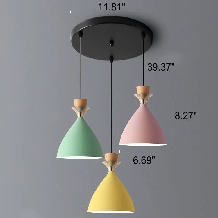 Nordic Macaron Candy Iron Cone 1/3 Light Chandelier BulbSquare