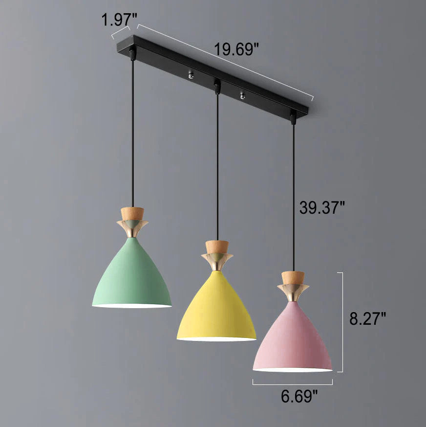 Nordic Macaron Candy Iron Cone 1/3 Light Chandelier BulbSquare