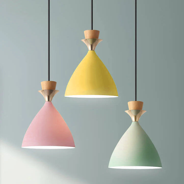 Nordic Macaron Candy Iron Cone 1/3 Light Chandelier BulbSquare