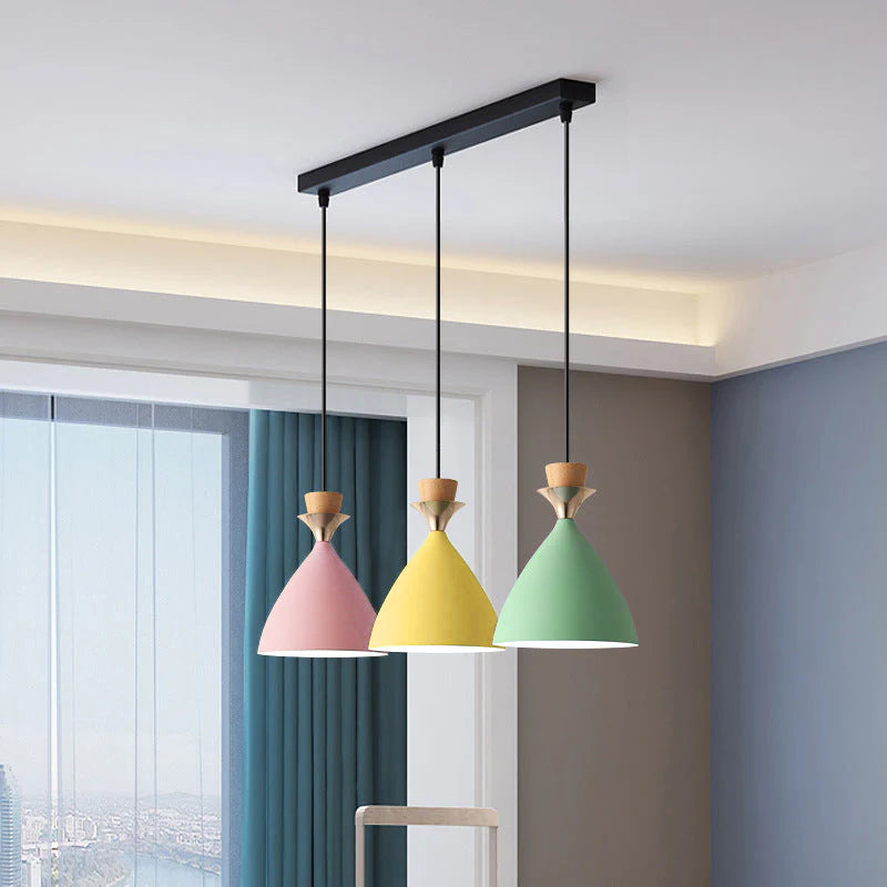 Nordic Macaron Candy Iron Cone 1/3 Light Chandelier BulbSquare