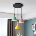 Nordic Macaron Candy Iron Cone 1/3 Light Chandelier BulbSquare