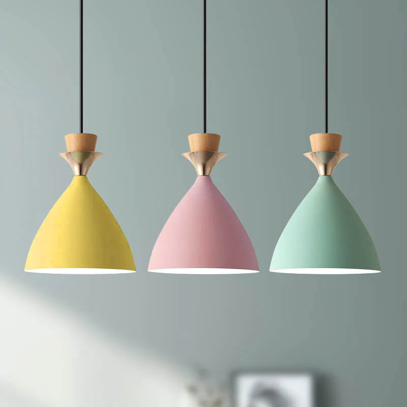 Nordic Macaron Candy Iron Cone 1/3 Light Chandelier BulbSquare