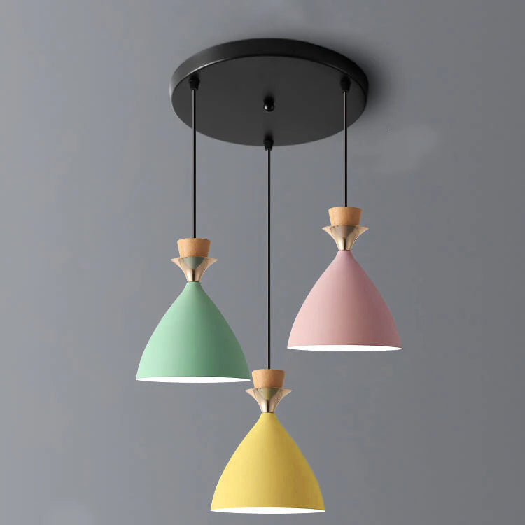 Nordic Macaron Candy Iron Cone 1/3 Light Chandelier BulbSquare