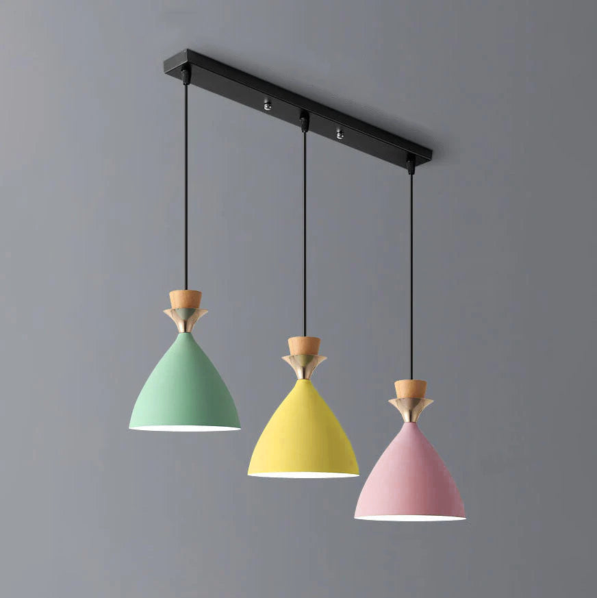 Nordic Macaron Candy Iron Cone 1/3 Light Chandelier BulbSquare