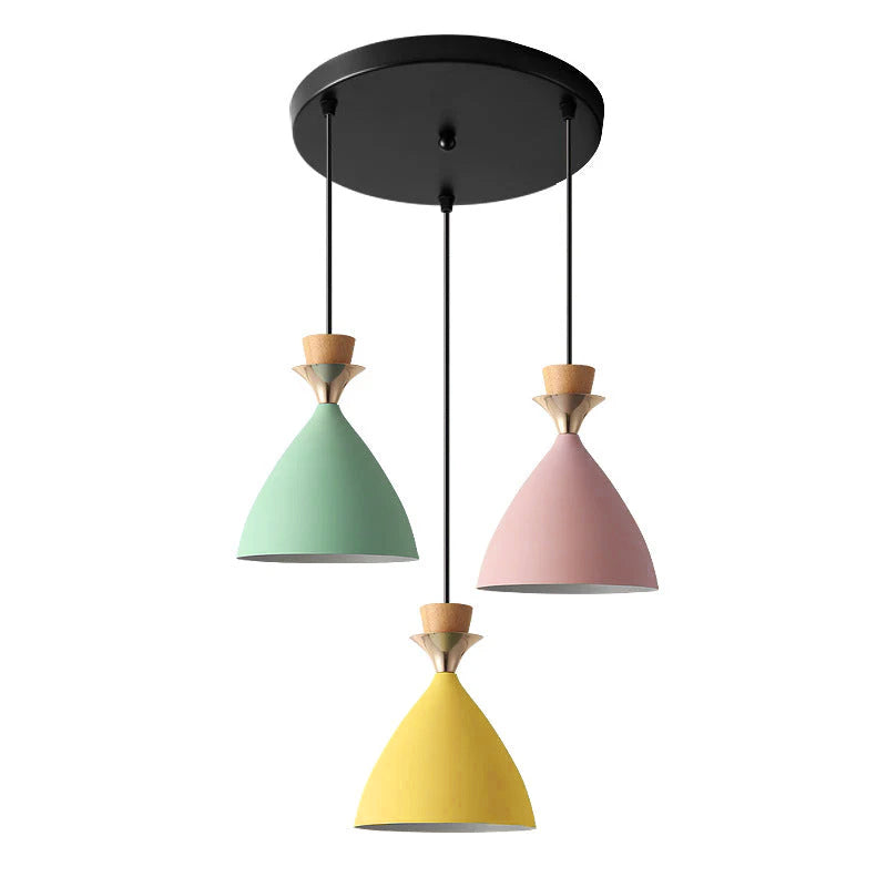 Nordic Macaron Candy Iron Cone 1/3 Light Chandelier BulbSquare