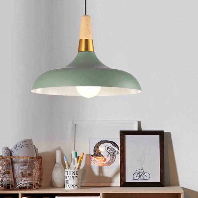 Nordic Macaron Barn Metal Wood 1-light Pendant Light