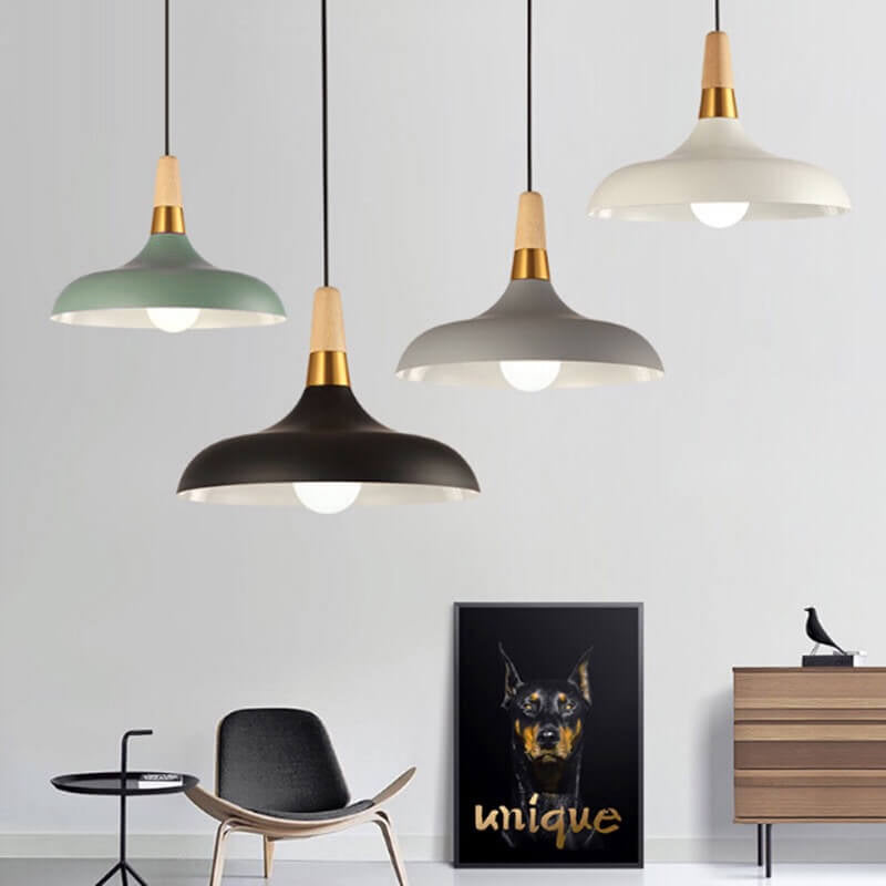 Nordic Macaron Barn Metal Wood 1-light Pendant Light