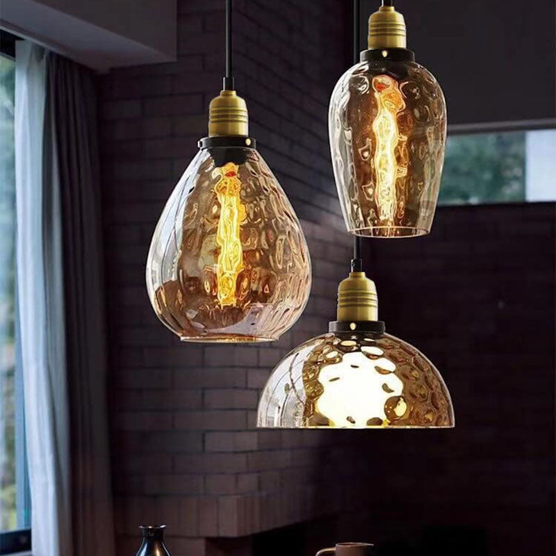 Contemporary Nordic Amber Water Pattern Aluminum Glass Dome 1-Light Pendant Light For Living Room Lumendat