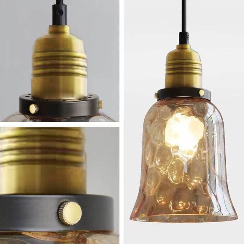 Contemporary Nordic Amber Water Pattern Aluminum Glass Dome 1-Light Pendant Light For Living Room Lumendat