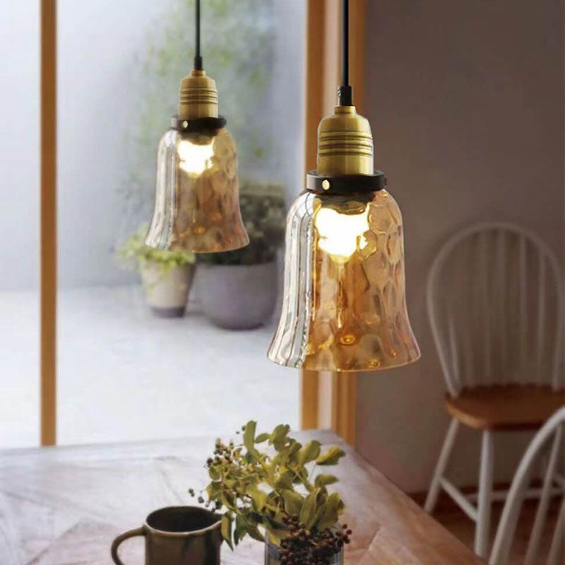 Contemporary Nordic Amber Water Pattern Aluminum Glass Dome 1-Light Pendant Light For Living Room Lumendat