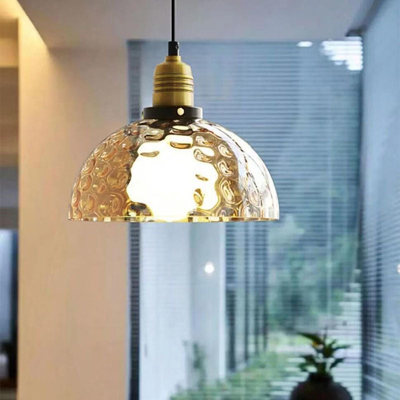 Contemporary Nordic Amber Water Pattern Aluminum Glass Dome 1-Light Pendant Light For Living Room Lumendat