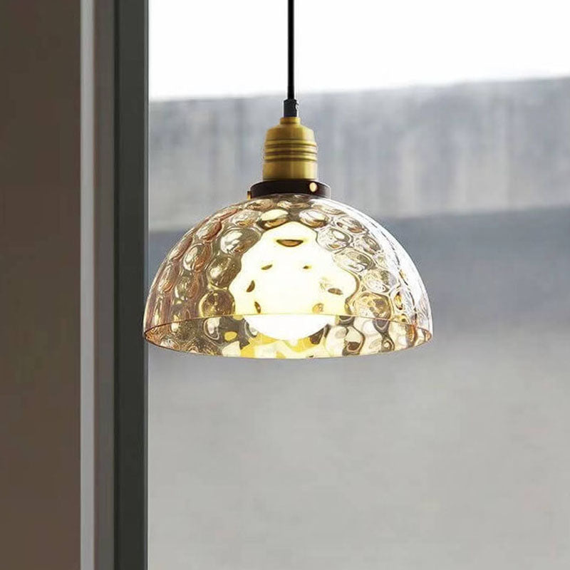 Contemporary Nordic Amber Water Pattern Aluminum Glass Dome 1-Light Pendant Light For Living Room Lumendat