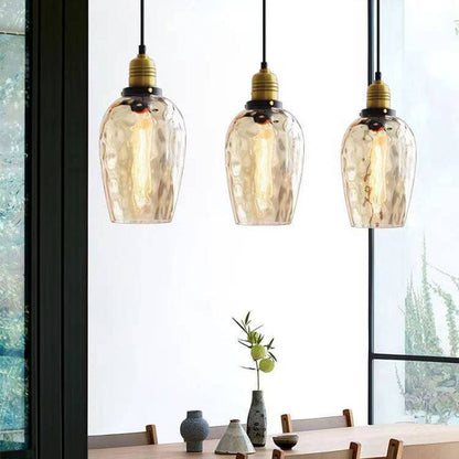 Nordic Vintage Amber Water Pattern Glass Dome 1-Light Pendant Light