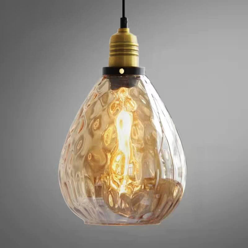 Contemporary Nordic Amber Water Pattern Aluminum Glass Dome 1-Light Pendant Light For Living Room Lumendat