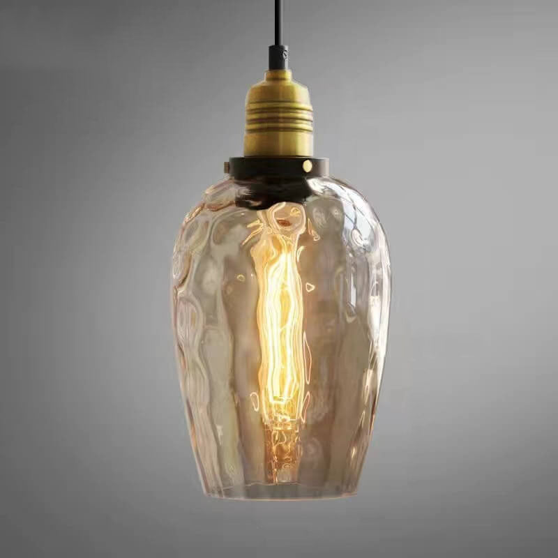 Contemporary Nordic Amber Water Pattern Aluminum Glass Dome 1-Light Pendant Light For Living Room Lumendat