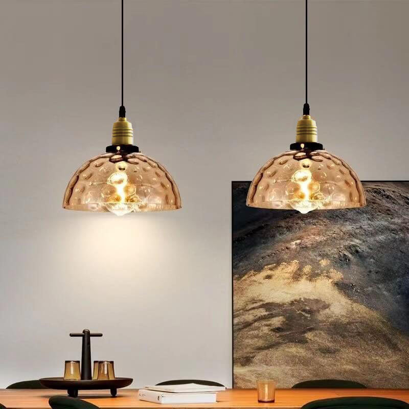 Contemporary Nordic Amber Water Pattern Aluminum Glass Dome 1-Light Pendant Light For Living Room Lumendat