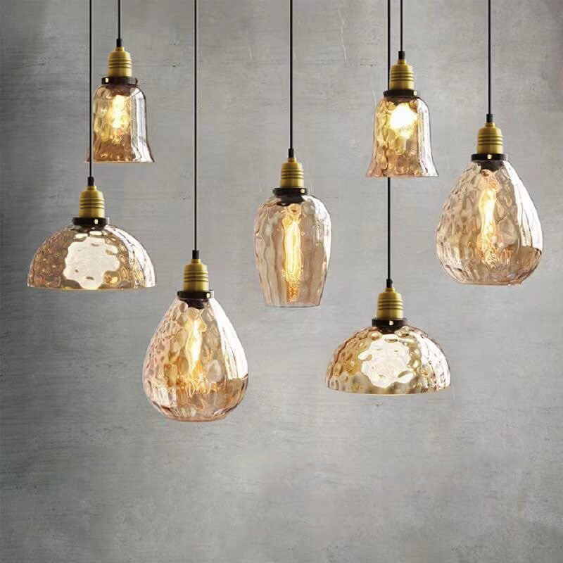 Contemporary Nordic Amber Water Pattern Aluminum Glass Dome 1-Light Pendant Light For Living Room Lumendat