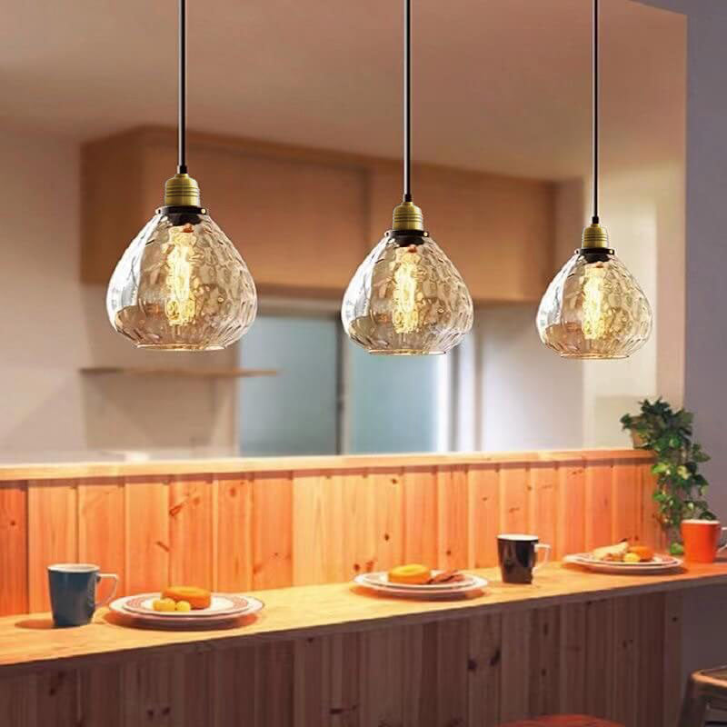 Contemporary Nordic Amber Water Pattern Aluminum Glass Dome 1-Light Pendant Light For Living Room Lumendat