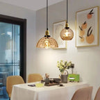 Contemporary Nordic Amber Water Pattern Aluminum Glass Dome 1-Light Pendant Light For Living Room Lumendat
