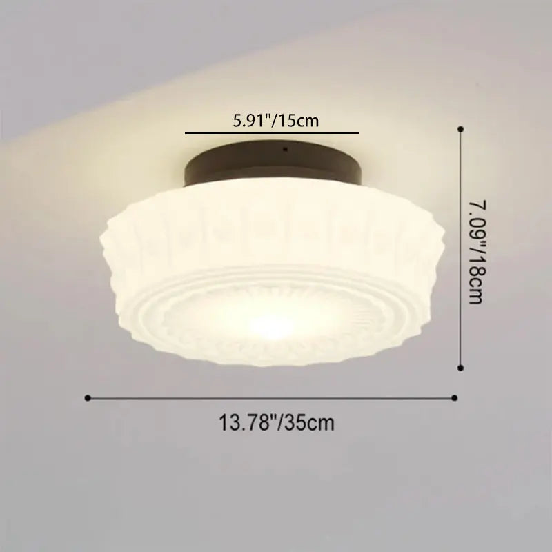 Traditional French Iron Glass Stripes Round Drum LED Semi-flush Mount Ceiling Light for Living Room & Bedroom Lumendat