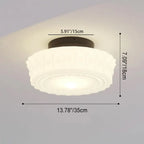 Traditional French Iron Glass Stripes Round Drum LED Semi-flush Mount Ceiling Light for Living Room & Bedroom Lumendat