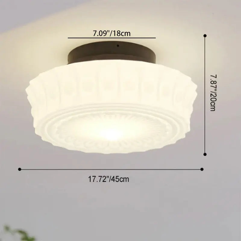 Traditional French Iron Glass Stripes Round Drum LED Semi-flush Mount Ceiling Light for Living Room & Bedroom Lumendat
