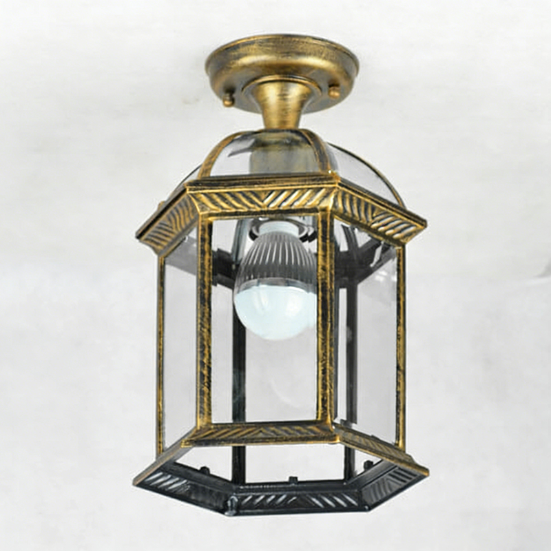 Traditional European Outdoor Hexagonal Lantern Waterproof 1-Light Semi-Flush Mount Ceiling Light For Outdoor Lumendat