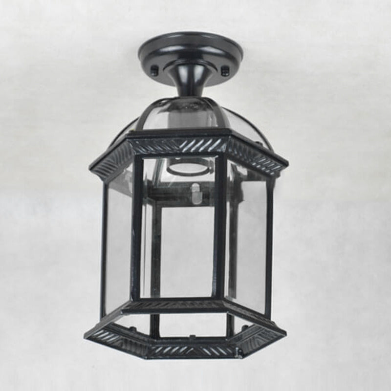 Traditional European Outdoor Hexagonal Lantern Waterproof 1-Light Semi-Flush Mount Ceiling Light For Outdoor Lumendat