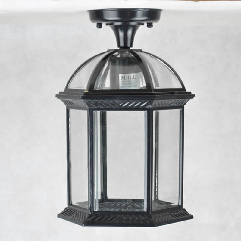 Traditional European Outdoor Hexagonal Lantern Waterproof 1-Light Semi-Flush Mount Ceiling Light For Outdoor Lumendat