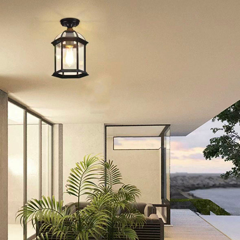 Traditional European Outdoor Hexagonal Lantern Waterproof 1-Light Semi-Flush Mount Ceiling Light For Outdoor Lumendat