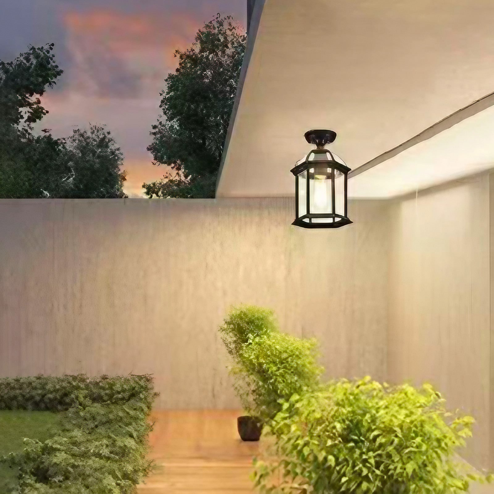 Traditional European Outdoor Hexagonal Lantern Waterproof 1-Light Semi-Flush Mount Ceiling Light For Outdoor Lumendat