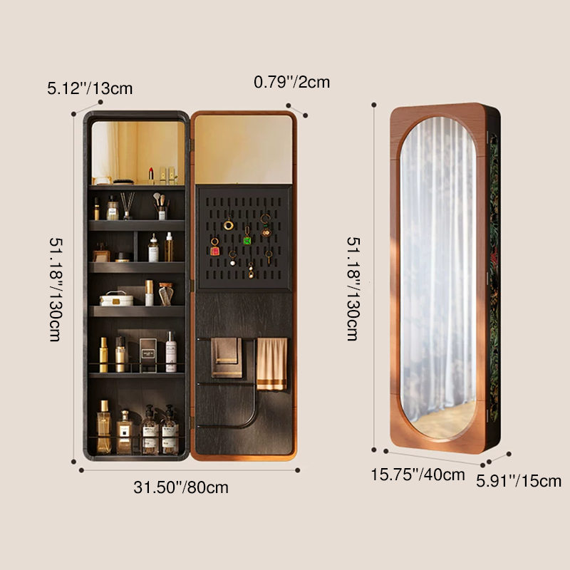 Multi-Functional Space-Saving Wall-Mounted Full-Length Wall Mirror - French Mirror With Hidden Storage & Wardrobe Organizer For Bedroom Lumendat