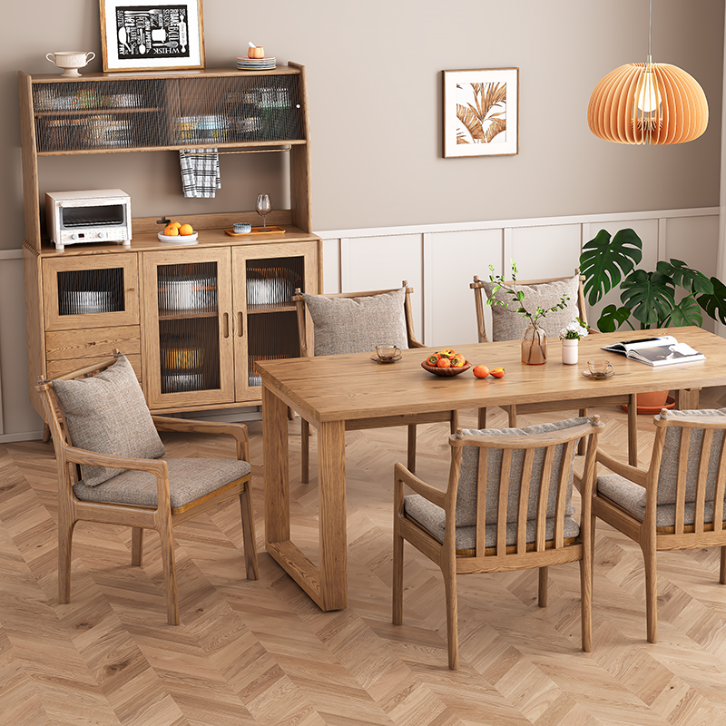 Contemporary Scandinavian North American Ash Wood Storage Cabinet - Rectangular With Hutch Ribbed Glass Storage Sideboard For Dining Room & Kitchen Lumendat