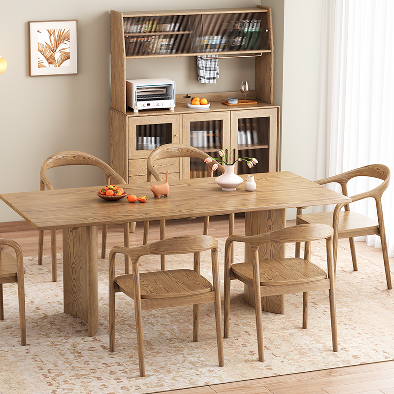 Contemporary Nordic North American Ash Wood Dining Table Set - Rectangular Wooden Table & Curved Chairs For Kitchen & Dining Room Lumendat
