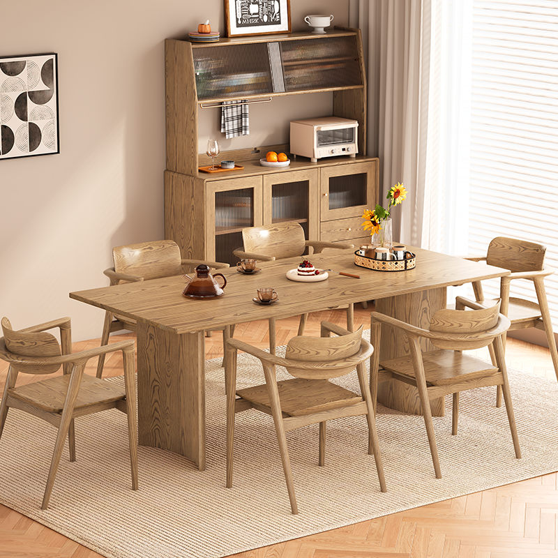 Contemporary Scandinavian North American Ash Wood Storage Cabinet - Rectangular With Hutch Ribbed Glass Storage Sideboard For Dining Room & Kitchen Lumendat