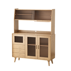 Contemporary Scandinavian North American Ash Wood Storage Cabinet - Rectangular With Hutch Ribbed Glass Storage Sideboard For Dining Room & Kitchen Lumendat