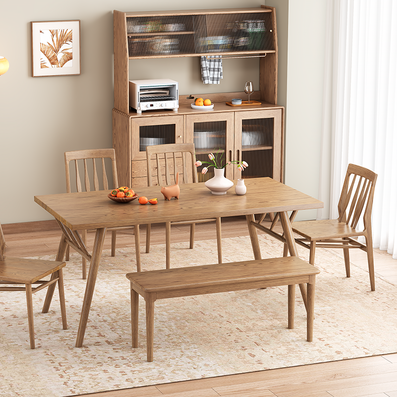 Contemporary Scandinavian North American Ash Wood Storage Cabinet - Rectangular With Hutch Ribbed Glass Storage Sideboard For Dining Room & Kitchen Lumendat