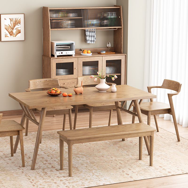 Contemporary Scandinavian North American Ash Wood Storage Cabinet - Rectangular With Hutch Ribbed Glass Storage Sideboard For Dining Room & Kitchen Lumendat