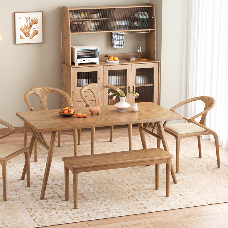 Contemporary Scandinavian North American Ash Wood Storage Cabinet - Rectangular With Hutch Ribbed Glass Storage Sideboard For Dining Room & Kitchen Lumendat