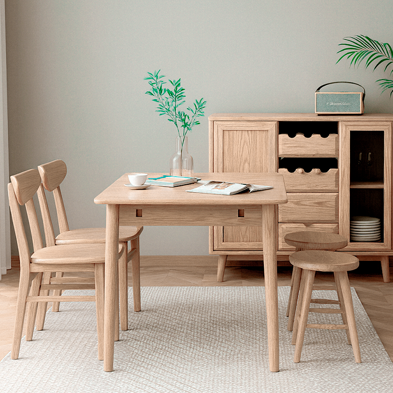 Contemporary Scandinavian North American Ash Wood Dining Table Set - Rectangular Dining Table Elliptical Back Chairs For Dining Room & Kitchen Lumendat