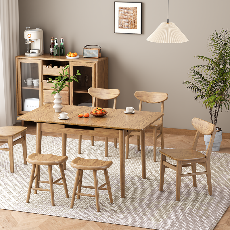 Contemporary Scandinavian North American Ash Wood Dining Table Set - Rectangular Dining Table Elliptical Back Chairs For Dining Room & Kitchen Lumendat