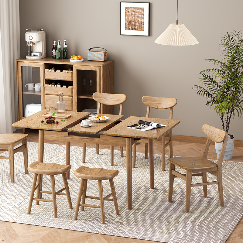 Contemporary Scandinavian North American Ash Wood Dining Table Set - Rectangular Dining Table Elliptical Back Chairs For Dining Room & Kitchen Lumendat