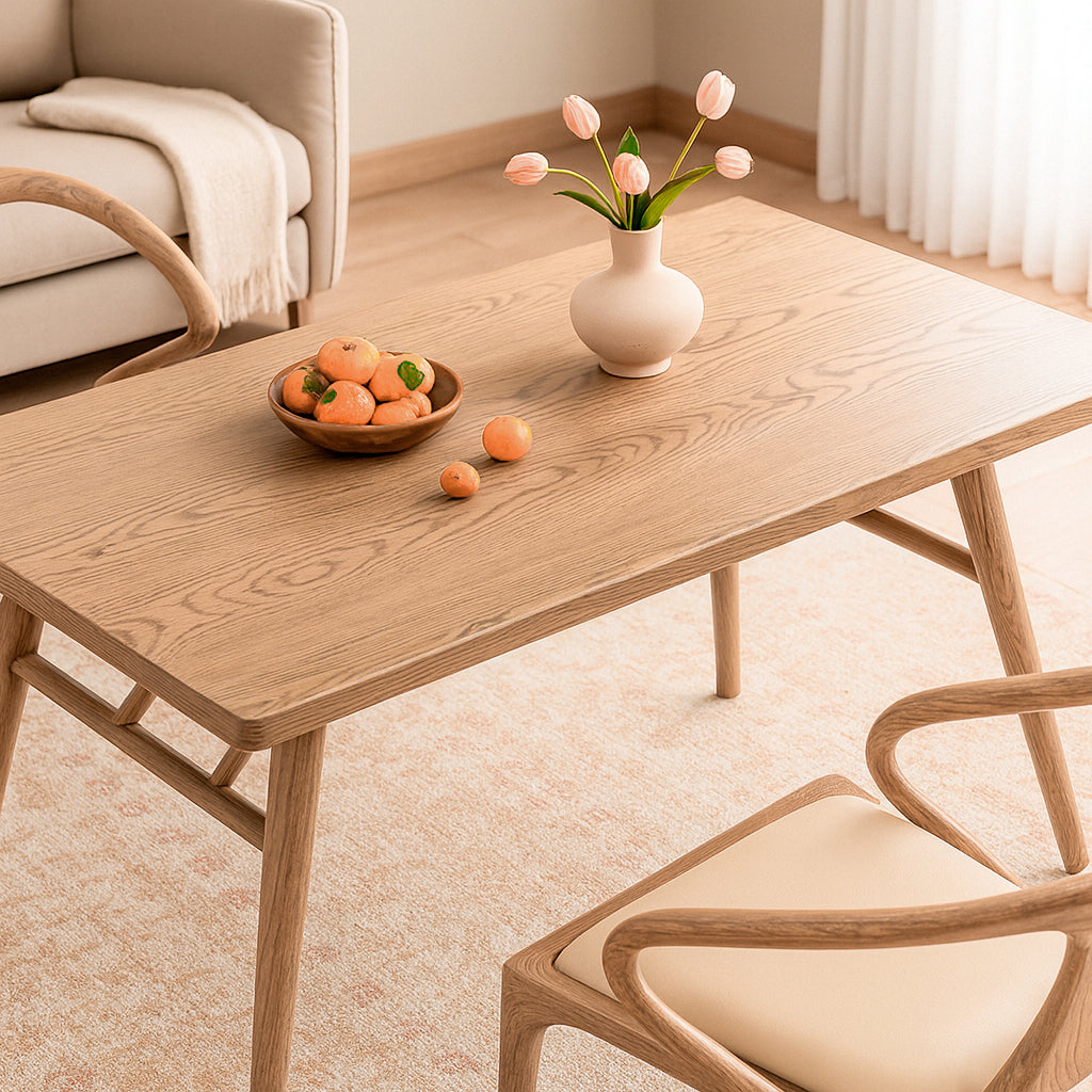 Contemporary Nordic North American Ash Wood Dining Table - Rectangular Solid Wood Table For Kitchen & Dining Room Lumendat