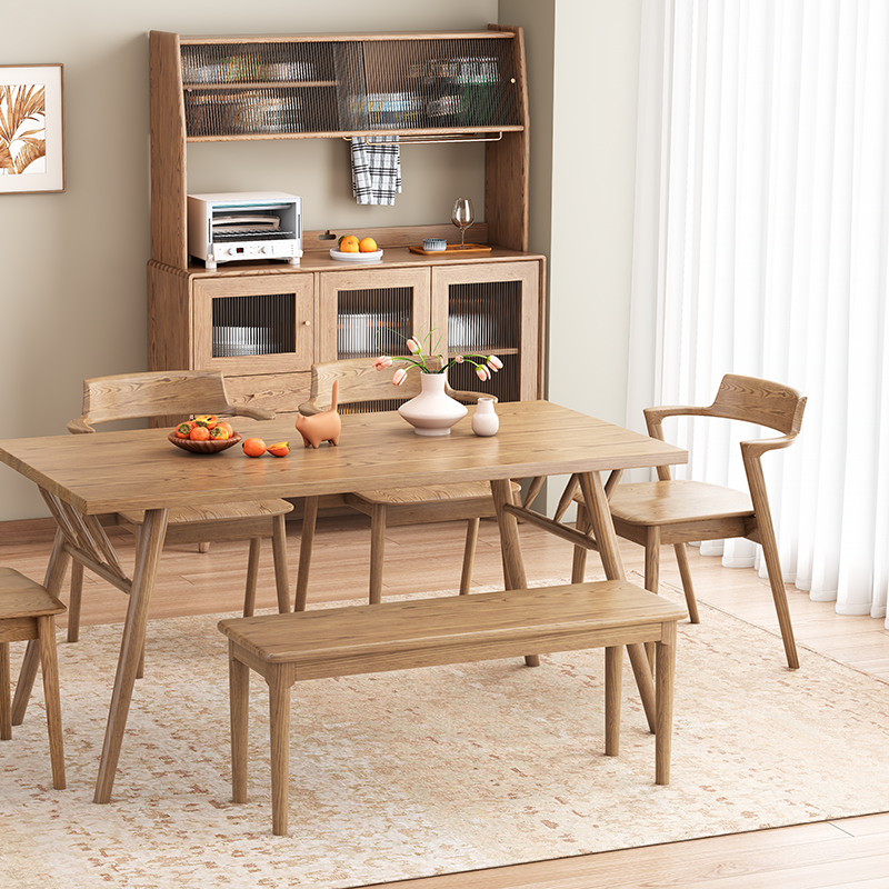 Contemporary Nordic North American Ash Wood Dining Table - Rectangular Solid Wood Table For Kitchen & Dining Room Lumendat