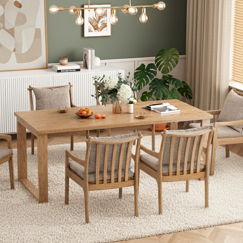 Contemporary Nordic North American Ash Wood Dining Table Set - Rectangular Wooden Table & Curved Chairs For Kitchen & Dining Room Lumendat